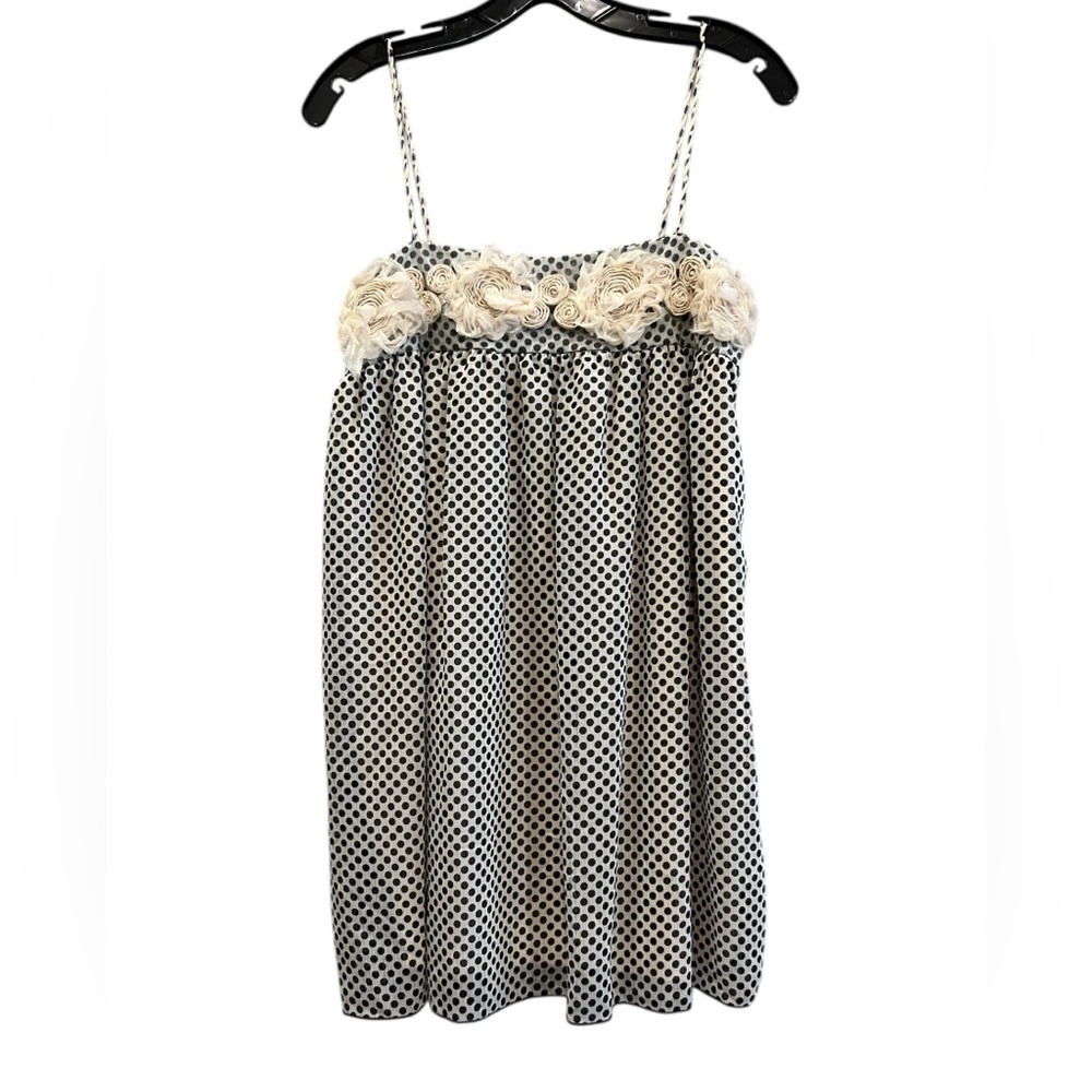 Polka Dot Spaghetti Strap Top with Floral Accents Size M